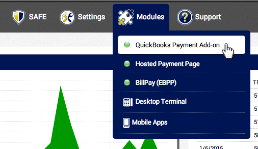 In the AGMS Gateway, navigate to Modules and click QuickBooks® Payment Add-on