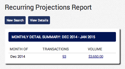 AGMS Gateway Recurring Billing Projections